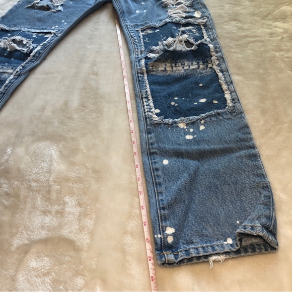 Carmar Distressed Patchwork Bleached Wide Leg Denim Jeans Size 24 - Picture 9 of 14